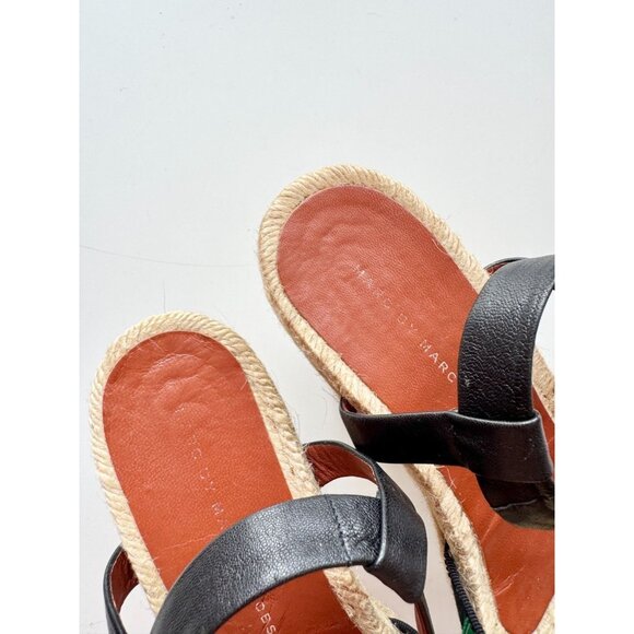 MARC BY MARC JACOBS Striped Grosgrain Leather Espadrille Wedge Sandals, Size 38 - Picture 3 of 15